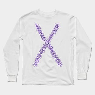 Lavender Letter X Hand Drawn in Watercolor and Ink Long Sleeve T-Shirt